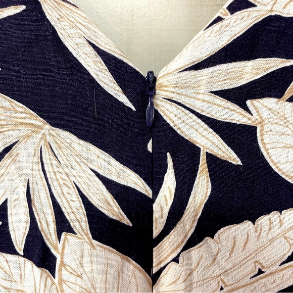 Vince Camuto Linen Tan Navy White Leaf Palm Sleeveless V Neck Dress Sz 20W - Picture 5 of 7